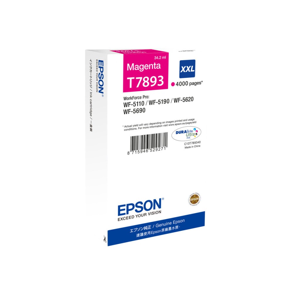 EPSON T7893 Ink Cartridge XXL Magenta Rašalo Kasetė EPSON T7893 Ink Cartridge XXL Magenta Rašalo Kasetė