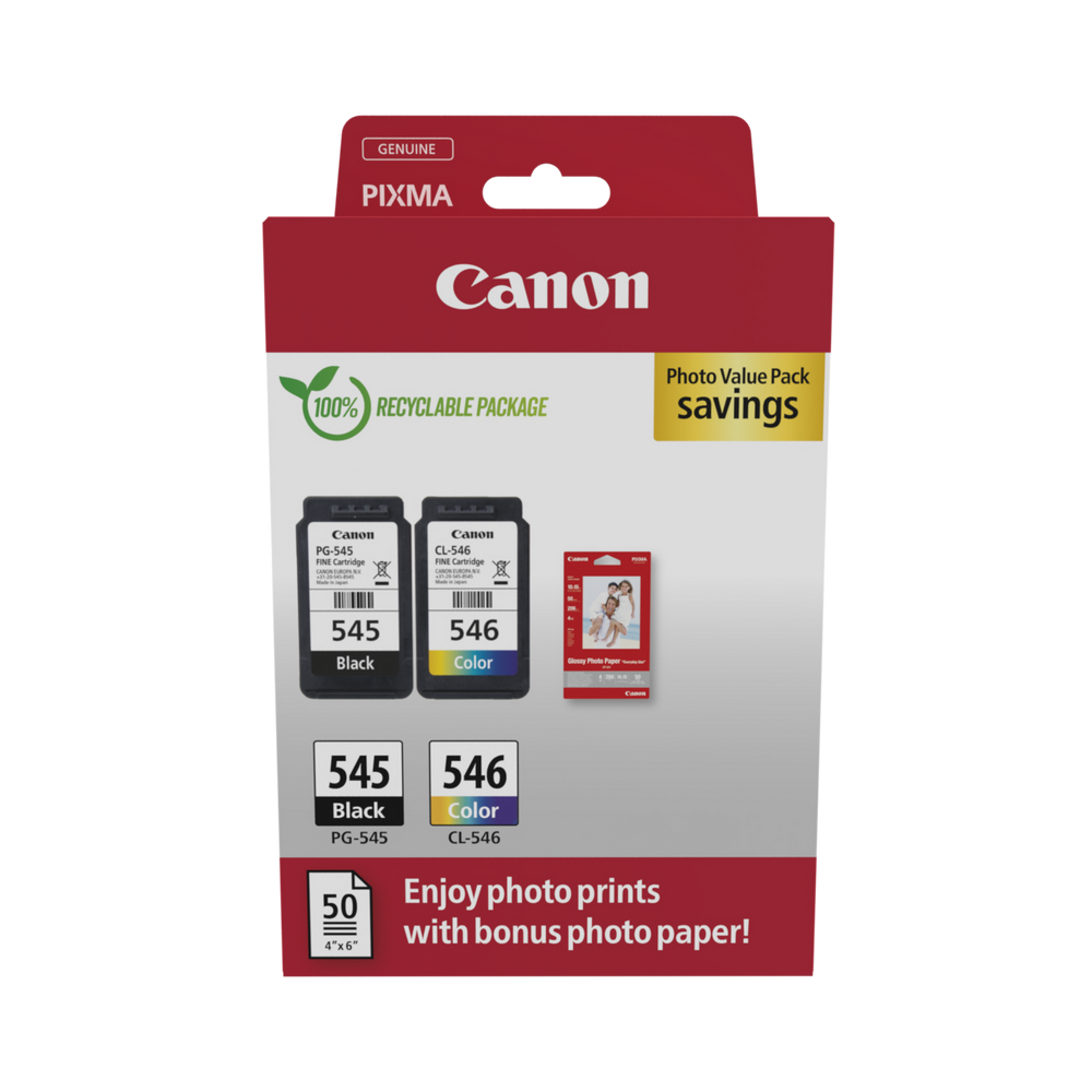 Canon PG-545 & CL-546 Ink Cartridge + Photo Paper Value Pack Rašalo Kasetė Canon PG-545 & CL-546 Ink Cartridge + Photo Paper Value Pack Rašalo Kasetė